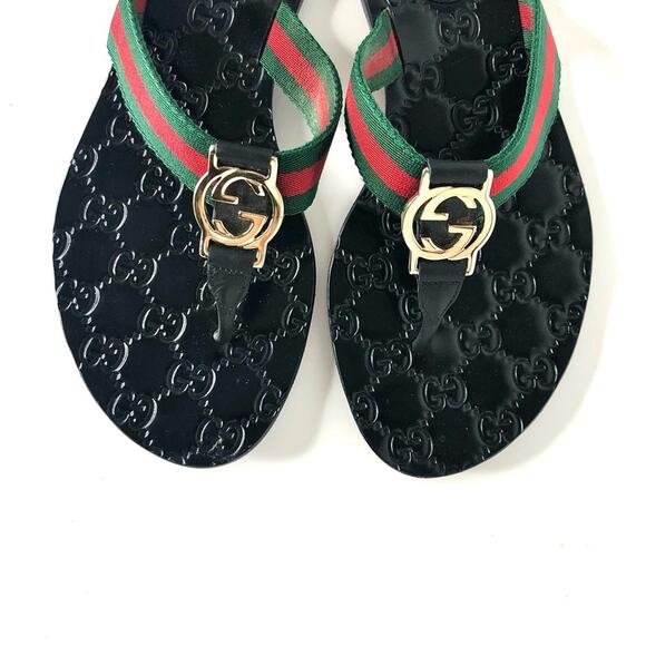 Gucci Interlocking GG Emboss Supreme Web Stripe Thong Flip Flop Sandals 37 - Picture 4 of 10
